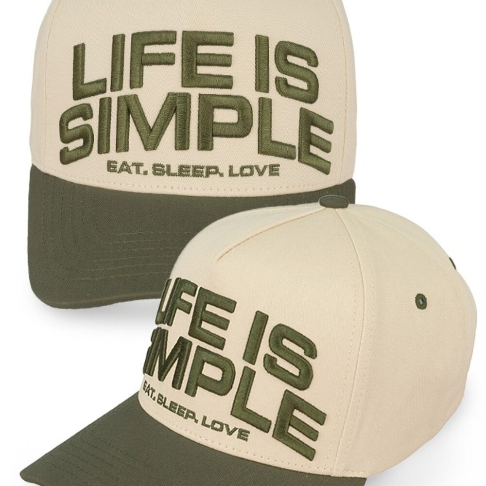 Life is Simple EAT, Sleep, Love Embroidered Two Tone Baseball Trucker Cap